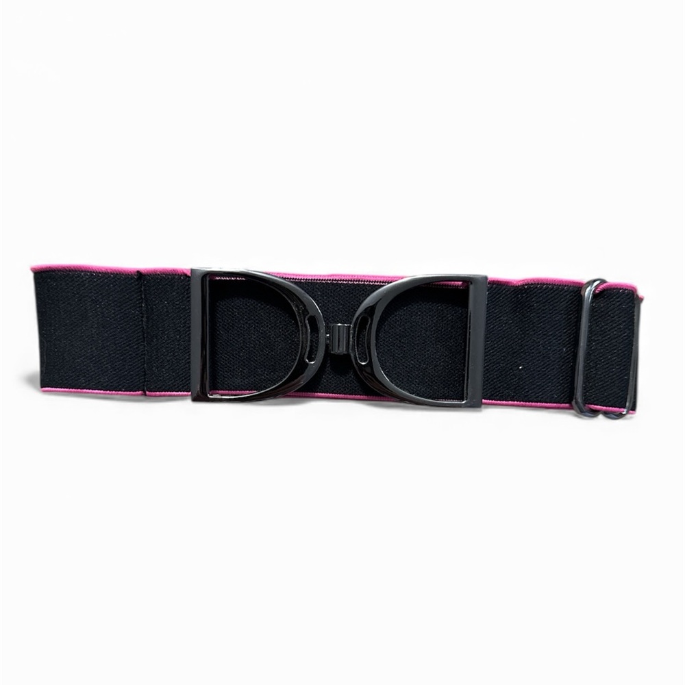 NWT Luxequine 1 1/2” Black Stretch Belt w/ Pink Trim & Gun Metal Stirrup Buckle